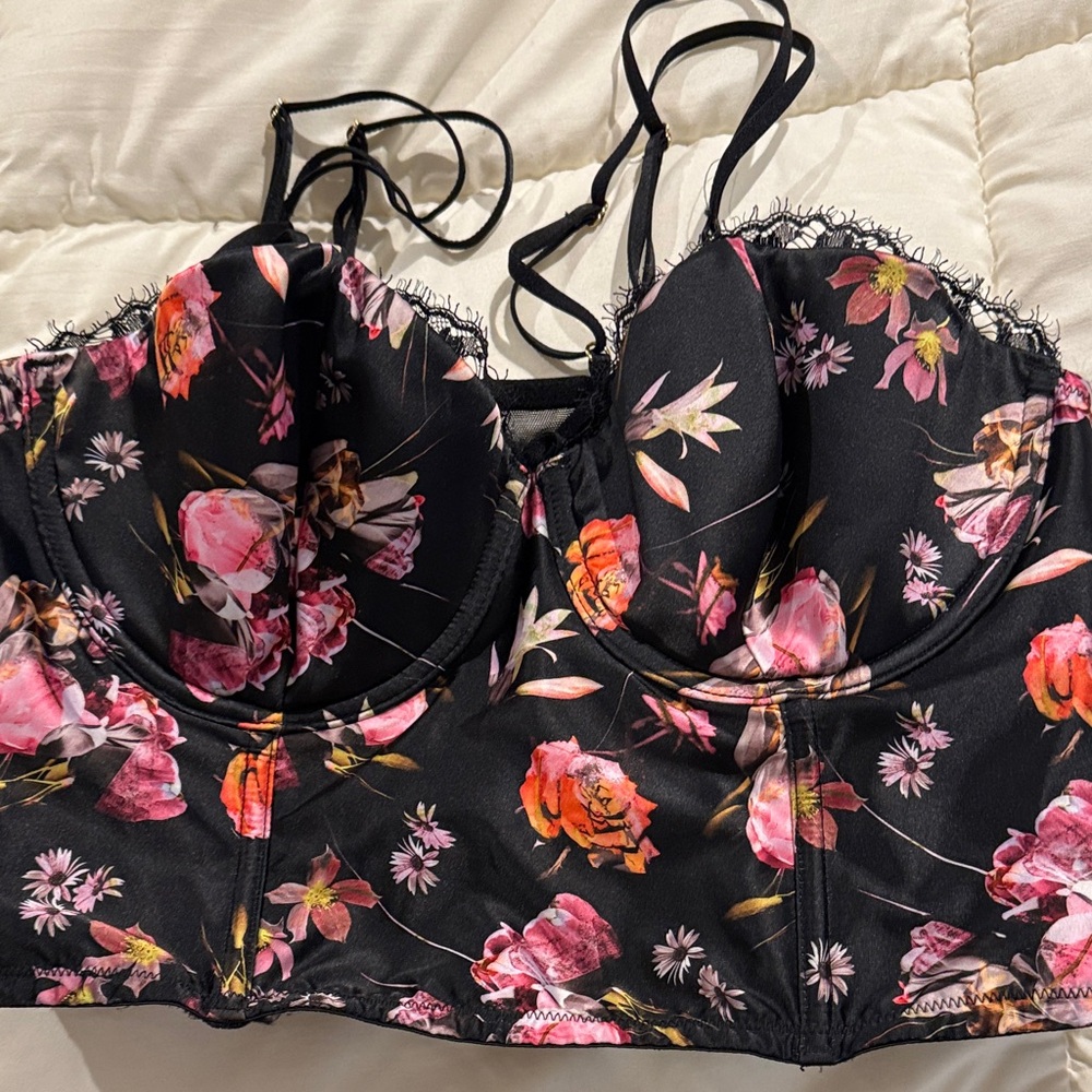 Victoria's Secret Black and Pink Floral Bustier